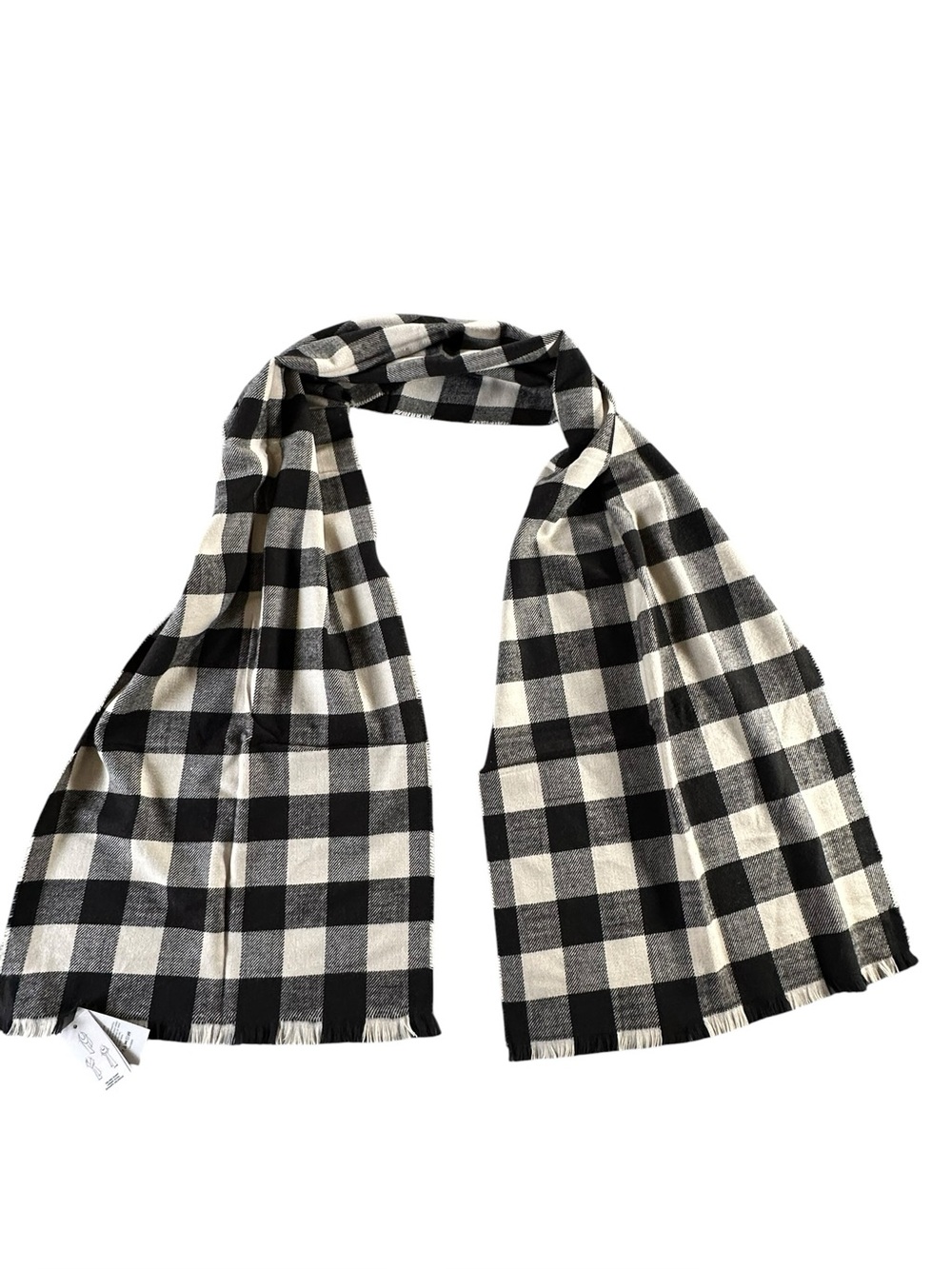 Lands End NWT Black & Cream Plaid CashTouch Winter Scarf Soft Fringe
